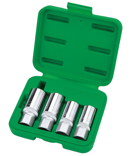 Set 4 chei tubulare pentru extras prezoane TOPTUL GAAI0401, antrenor patrat 1/2 inch, deschidere chei 6, 8, 10, 12 mm, cutie depozitare