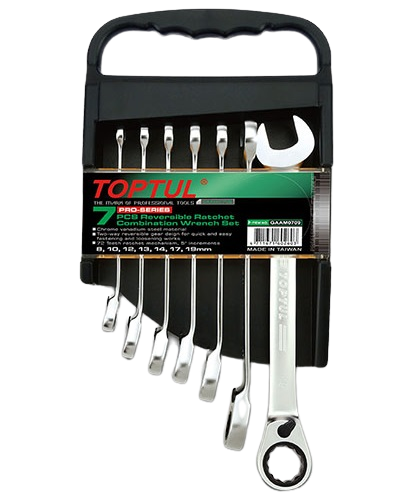 Set 7 chei combinate cu clichet TOPTUL GAAM0709, deschidere chei 8, 10, 12, 13, 14, 17, 19 mm, satinat