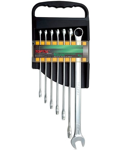 Set 7 chei combinate extra-lungi TOPTUL GAAM0706, cot 15 grade, deschidere chei 10, 11, 12, 13, 14, 17, 19 mm, satinat