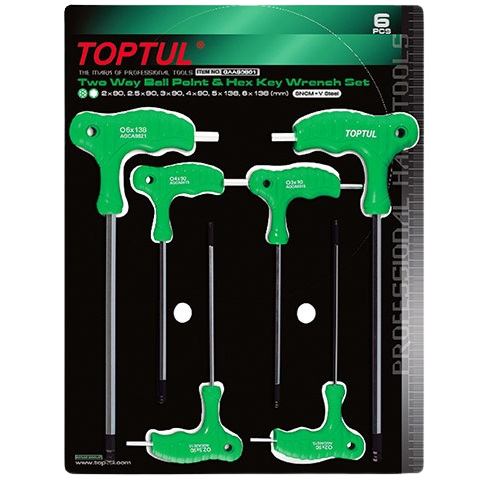 Set 6 chei inbus cu maner TOPTUL GAAS0601, profil hexagonal, deschidere chei 2, 2.5, 3, 4, 5, 6 mm