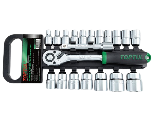 Set 20 chei tubulare cu clichet reversibil TOPTUL GABB2001, prindere patrat 1/2 inch, prelungitor 127 mm, deschidere chei 8-32 mm