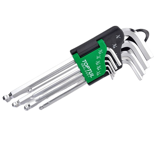 Set 9 chei inbus lungi TOPTUL GBAL0901, profil hexagonal, 1/16 inch, 5/64 inch, 3/32 inch, 1/8 inch, 5/32 inch, 3/16 inch, 1/4 inch, 5/16 inch, 3/8 inch