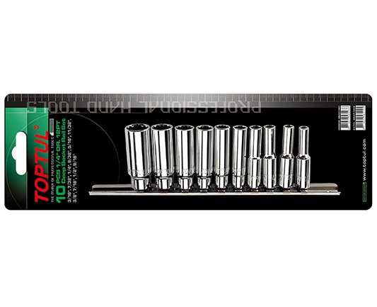 Set 10 chei tubulare adanci TOPTUL GBAR1001, prindere patrat 1/4 inch, profil bi-hexagonal, finisaj lucios