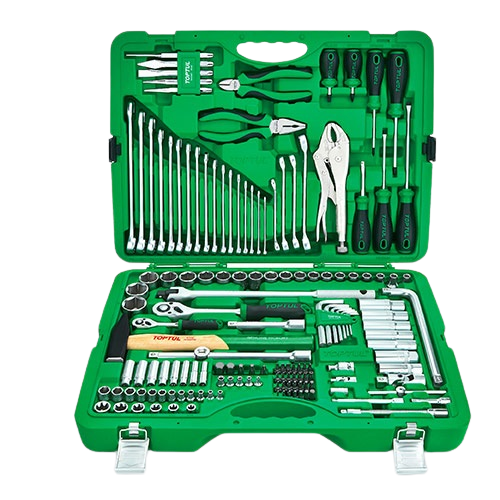 Trusa profesionala chei combinate si tubulare TOPTUL GCAI150R, clichet, prelungitoare scule, antrenor 1/4 inch, 1/2 inch, cutie depozitare, 150 piese