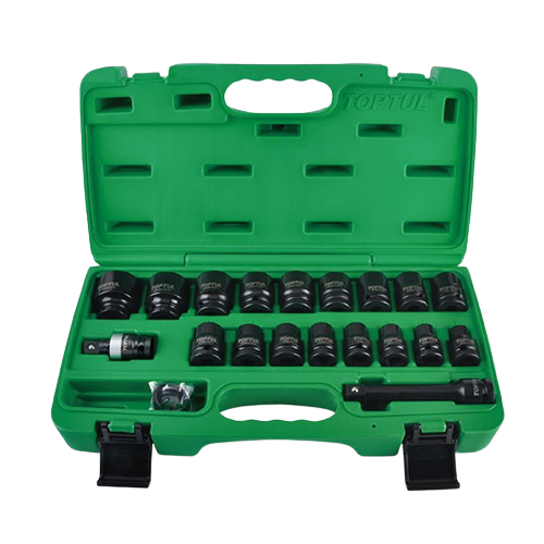 Trusa 27 chei tubulare de impact TOPTUL GCAI2701, adaptor + prelungitor chei, prindere 1/2 inch, cutie depozitare