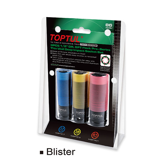 Trusa 3 chei tubulare de impact pentru jante aluminiu TOPTUL GDAS0301, prindere 1/2 inch, deschidere chei 17, 19, 21 mm