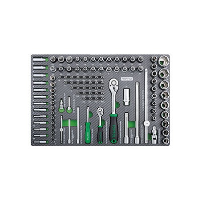 Dulap mobil pentru scule cu 7 sertare TOPTUL GE20820, cu roti pentru deplasare, verde, echipat 208 piese