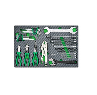 Dulap mobil pentru scule cu 7 sertare TOPTUL GE20820, cu roti pentru deplasare, verde, echipat 208 piese