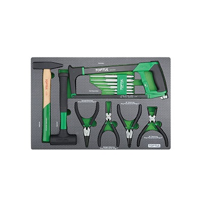 Dulap mobil pentru scule cu 7 sertare TOPTUL GE20820, cu roti pentru deplasare, verde, echipat 208 piese