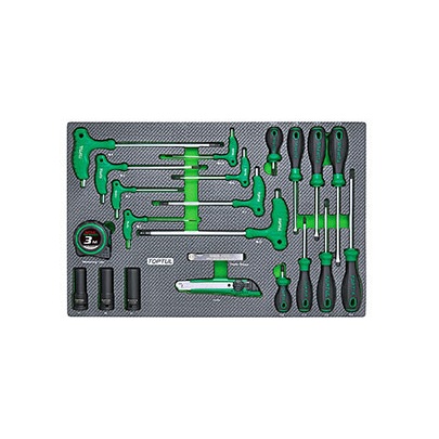 Dulap mobil pentru scule cu 7 sertare TOPTUL GE20820, cu roti pentru deplasare, verde, echipat 208 piese