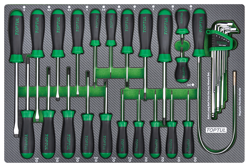 Dulap mobil pentru scule cu 7 sertare TOPTUL GE21322, cu roti pentru deplasare, negru/verde/gri, echipat 213 piese