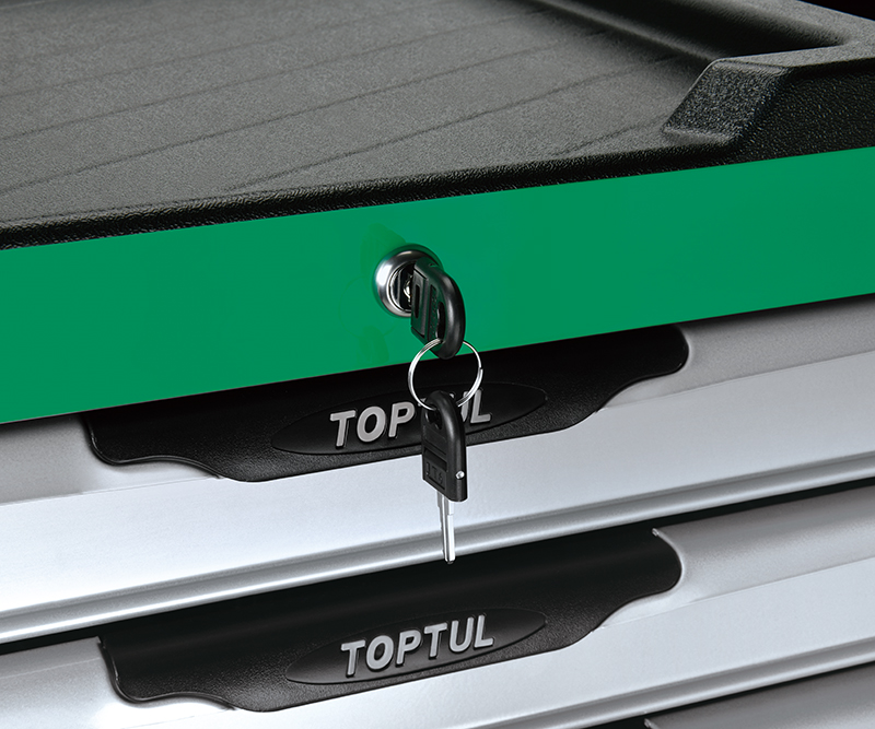 Dulap mobil pentru scule cu 7 sertare TOPTUL GE21322, cu roti pentru deplasare, negru/verde/gri, echipat 213 piese