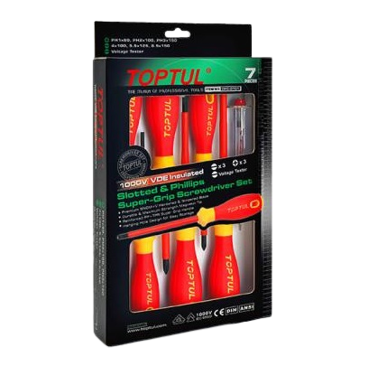 Set 7 surubelnite izolate TOPTUL Pro-Plus GFE0701, 1000V, dimensiuni 4 x 100, 5.5 x 125, 6.5 x 150 mm, pentru electricieni