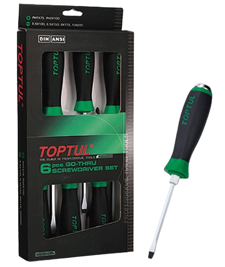 Set 6 surubelnite de impact TOPTUL GAAE0605, profil plat 5.5x100, 6.5x150, 8x175, 10x200 mm, profil phillips PH1x75, PH2x100 mm