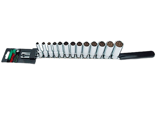 Set 13 chei tubulare adanci TOPTUL GAAQ1313, prindere 3/8 inch, profil bi-hexagonal, deschidere chei 7-21 mm, satinat