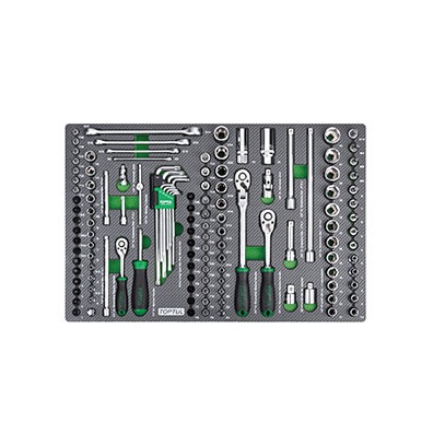 Dulap mobil pentru scule cu 7 sertare TOPTUL GE28210, cu roti pentru deplasare, albastru/gri, echipat cu 282 piese, dedicat AUDI si VW
