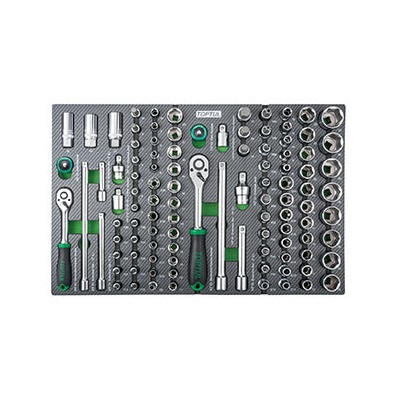 Dulap mobil pentru scule cu 8 sertare TOPTUL GE44803, cu roti pentru deplasare, negru/gri, echipat cu 448 piese