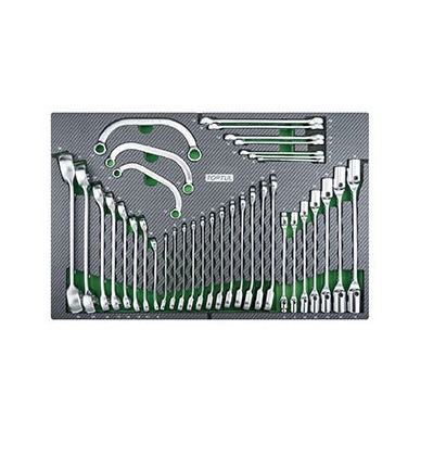 Dulap mobil pentru scule cu 8 sertare TOPTUL GE44803, cu roti pentru deplasare, negru/gri, echipat cu 448 piese