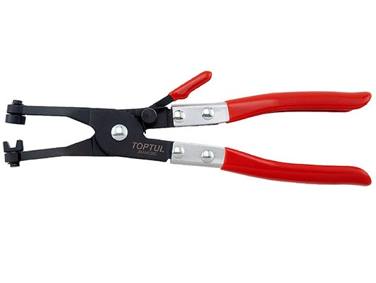 Cleste cu varf indoit pentru coliere metalice TOPTUL JDAM039C, deschidere maxima 60 mm, lungime 235 mm, otel scule