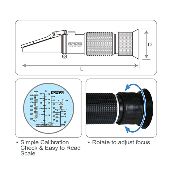 Refractometru auto 4in1 TOPTUL JDCT0101, lungime 155 mm, diametru 40 mm