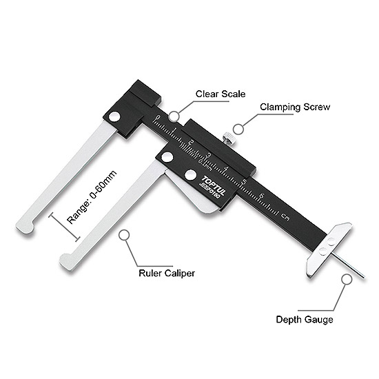 Subler pentru discuri de frana si adancime profil anvelope TOPTUL JEEF0160, capacitate masurare 0-60 mm,gradatie 0.1 mm