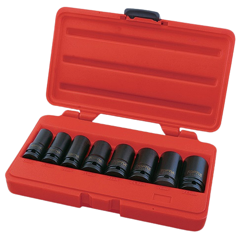 Trusa 8 extractoare prezoane roti TOPTUL JGAI0802, prindere patrat 1/2 inch, deschidere chei 17, 18.5, 20, 21.5, 23, 24.5, 26, 27.5 mm, crom molibden