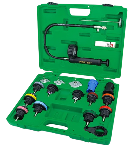Kit testare presiune sistem racire TOPTUL JGAI1802, indicator 0 - 2.5 bar, 13 adaptoare, 2 conectori, cutie depozitare