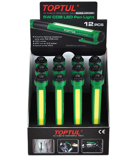 Set 12 lanterne tip pix TOPTUL JJAT0405S, 5W COB LED, IP54, 165 x 25 x 30 mm, alimentare 3 x AAA, bateriile nu sunt incluse