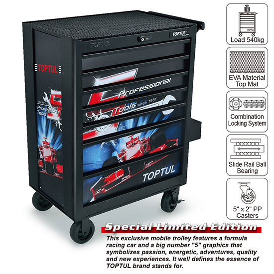 Carucior mobil pentru scule cu 7 sertare TOPTUL TCAQ0707, 688x459x849 mm, capacitate incarcare 540 kg