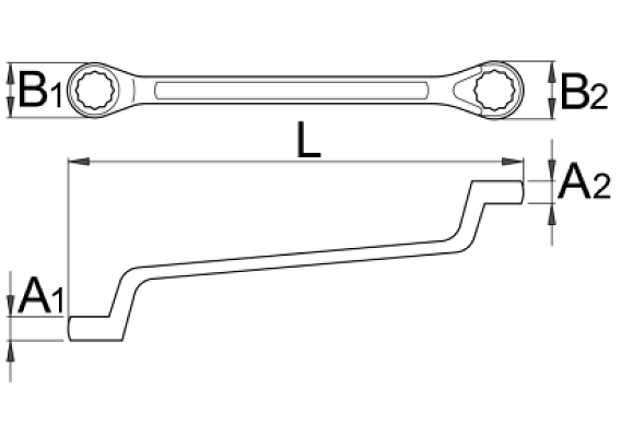 Cheie inelara cotita UNIOR 600525, dubla, deschidere cheie 19x22 mm, lungime 293 mm, crom vanadiu