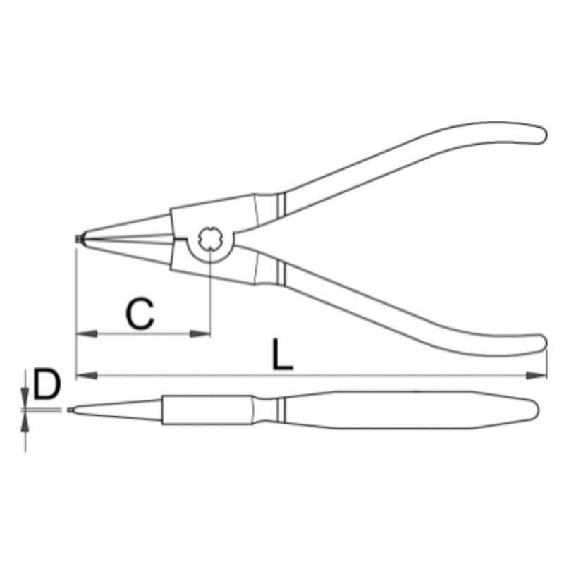 Cleste pentru inele de siguranta exterioare UNIOR 621188, varf drept, deschidere 10 - 25 mm, lungime 140 mm, manere aderente