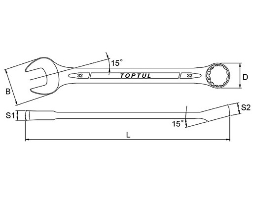 Cheie combinata TOPTUL AAEB3636, deschidere cheie 36 mm, lungime 439 mm, crom vanadiu, finisaj satinat