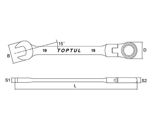 Cheie flexibila combinata cu clichet TOPTUL AOAD1010, 72 dinti, deschidere cheie 10 mm, lungime 158 mm, crom vanadiu, finisaj satinat
