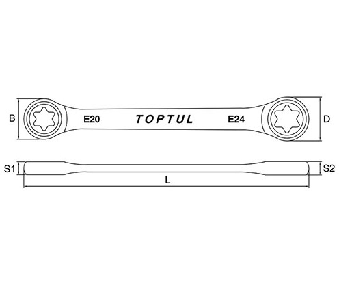 Cheie inelara dubla cu clichet TOPTUL AOAC2024, 72 dinti, profil E-star, deschidere cheie E20xE24 mm, lungime 224 mm, crom vanadiu