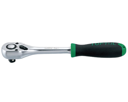 Antrenor clichet reversibil TOPTUL CJBG1220, eliberare rapida, 36 dinti, antrenor patrat 3/8 inch, lungime 200 mm, maner cauciuc, aderent