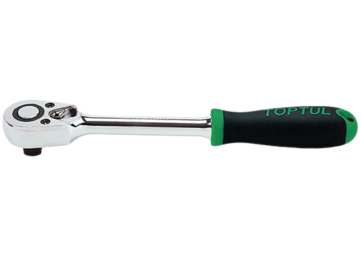 Antrenor clichet reversibil TOPTUL CJRM1220, eliberare rapida, 72 dinti, antrenor patrat 3/8 inch, lungime 202 mm, maner cauciuc, aderent