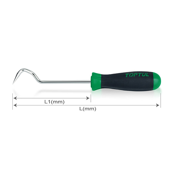 Carlig cu maner pentru demontat furtune radiatoare TOPTUL JJAK0525, lungime activa 130 mm, lungime totala 245 mm, crom vanadiu