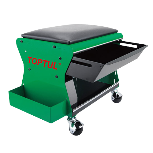 Scaun mecanic cu role si sertar TOPTUL JCA350B, captusit din spuma PVC, zona depozitare, inaltime 340 mm, suprafata 335x225 mm