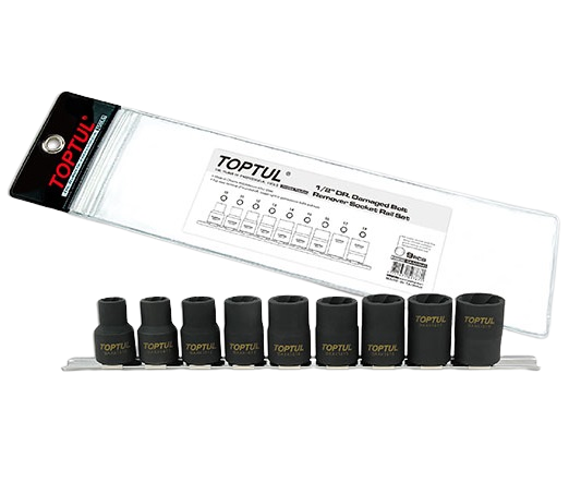 Set 9 chei tubulare spiralate pentru extras suruburi TOPTUL GAAG0903, deschidere chei 10, 11, 12, 13, 14, 15, 16, 17, 19 mm, fosfatate
