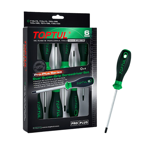 Set 6 surubelnite torx TOPTUL Pro-Plus GFE0604, T10x75, T15x75, T20x100, T25x100, T27x100, T30x125, maner aderent