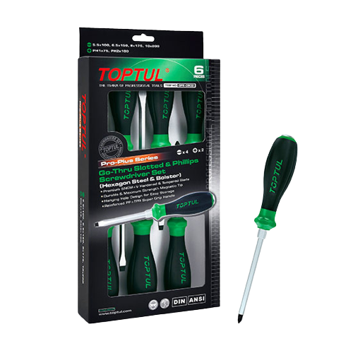 Set 6 surubelnite de impact TOPTUL Pro-Plus GFE0602, profil drept 5.5x100, 6.5x150, 8x175, 10x200, profil Phillips PH1x75, PH2x10