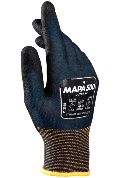 Manusi de lucru MAPA Grip and Proof Ultrane 500, marimea XL, textil+nitril, negru