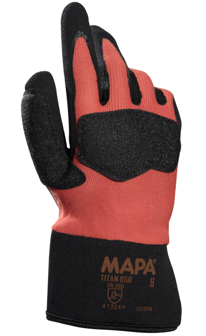 Manusi de protectie MAPA Grip and Proof Titan 850, marimea XL, textil+nitril, negru+rosu