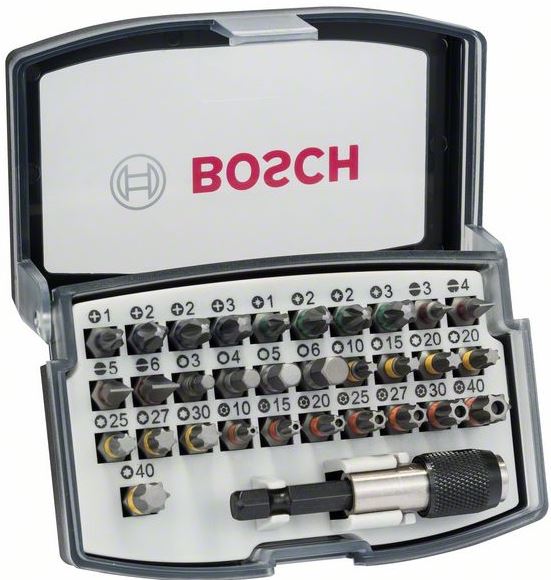 Set 32 biti insurubare BOSCH Pro 2607017319, profil phillips, pozidrive, hex, torx, cutie depozitare