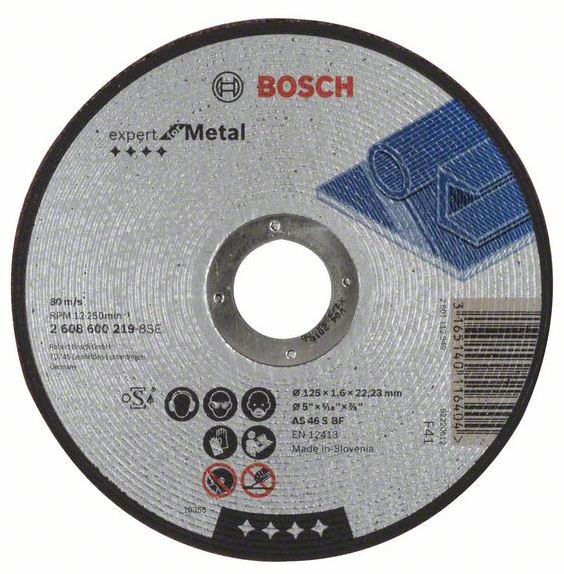 Disc drept pentru taiere BOSCH Expert AS 46 S BF 2608600219, diametru 125 mm, gaura 22.23 mm, grosime 1.6 mm, pentru metal