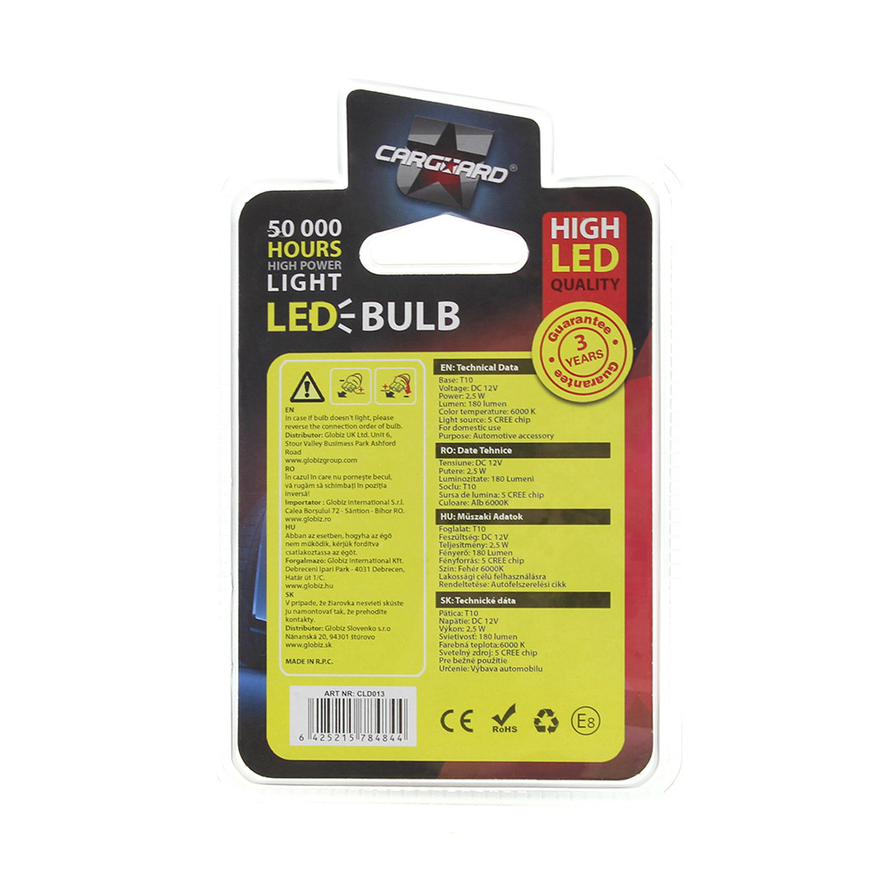 Set 2 becuri LED auto CARGUARD MTR CLD013, T10, 12V, 2.5W, pentru lumini de pozitie
