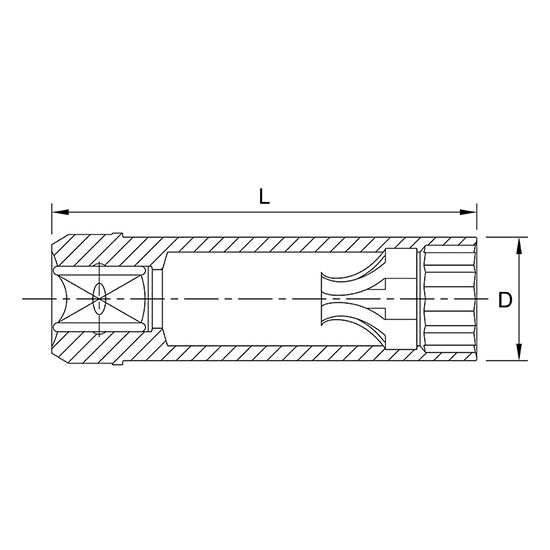 Cheie tubulara pentru bujii TOPTUL BAAX1214, cu arc lamela, antrenor patrat 3/8 inch, deschidere cheie 14 mm, lungime 63 mm, crom vanadiu