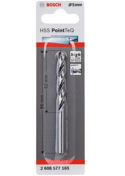 Burghiu spiral metal BOSCH HSS PointTeQ 2608577165, diametru 5 mm, lungime de lucru 52 mm, lungime totala 86 mm