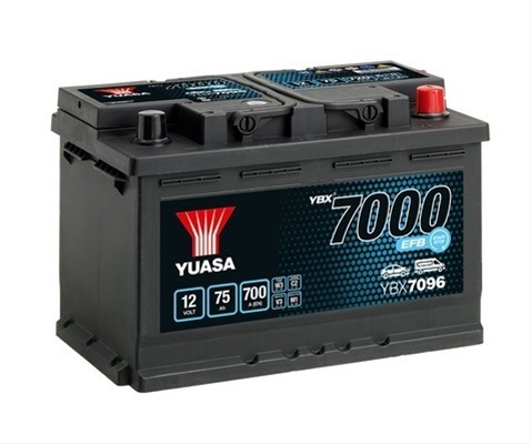 Baterie auto YUASA YBX 7000 EFB YBX7096, 12V, 75Ah, 700A, 278 x 175 x 190 mm, borna dreapta plus