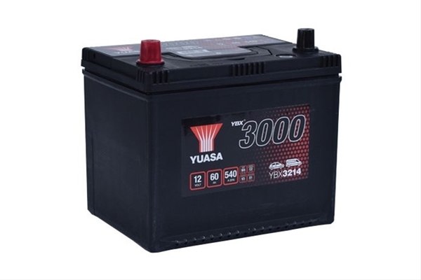 Baterie auto YUASA YBX 3000 Asia YBX3214, 12V, 60Ah, 540A, 230 x 174 x 205 mm, borna stanga plus
